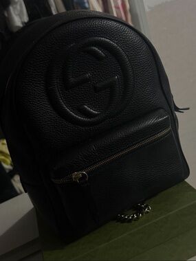 Gucci Black Pebbled Leather Mini Backpack with Embossed GG